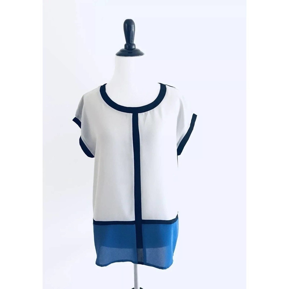 Very J | Colorblock Top Size S Blue Black Oversized Asymmetrical Dolman Blouse